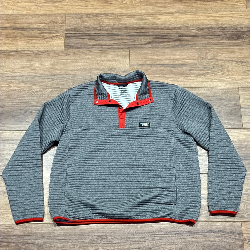 L.L. Bean Gray Quilted Pullover with Red Trim